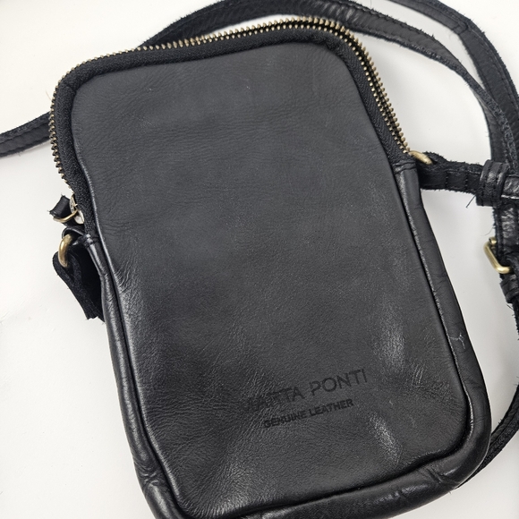 Marta Ponti Black Leather Minimalist Crossbody Bag 5x7.5 - Picture 5 of 9